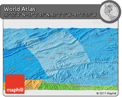 Political 3D Map of the Area around 36° 47' 25" N, 81° 31' 30" W