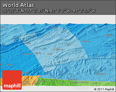 Political 3D Map of the Area around 36° 47' 25" N, 81° 31' 30" W