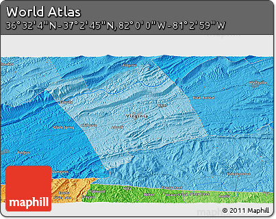 Political 3D Map of the Area around 36° 47' 25" N, 81° 31' 30" W