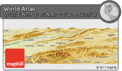 Physical Panoramic Map of the Area around 36° 47' 25" N, 81° 31' 30" W