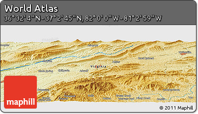 Physical Panoramic Map of the Area around 36° 47' 25" N, 81° 31' 30" W