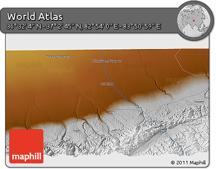 Physical 3D Map of the Area around 36° 47' 25" N, 83° 22' 30" E