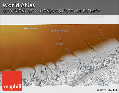Physical 3D Map of the Area around 36° 47' 25" N, 83° 22' 30" E