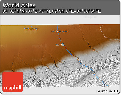 Physical 3D Map of the Area around 36° 47' 25" N, 83° 22' 30" E