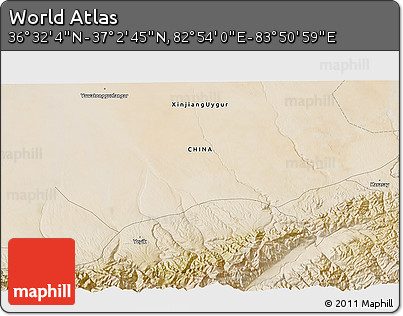 Satellite 3D Map of the Area around 36° 47' 25" N, 83° 22' 30" E