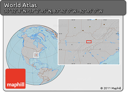 Gray Location Map of the Area around 36° 47' 25" N, 83° 13' 29" W, hill shading