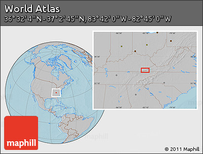 Gray Location Map of the Area around 36° 47' 25" N, 83° 13' 29" W, hill shading