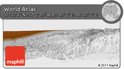 Physical Panoramic Map of the Area around 36° 47' 25" N, 84° 13' 29" E