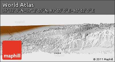 Physical Panoramic Map of the Area around 36° 47' 25" N, 84° 13' 29" E