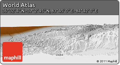 Physical Panoramic Map of the Area around 36° 47' 25" N, 84° 13' 29" E