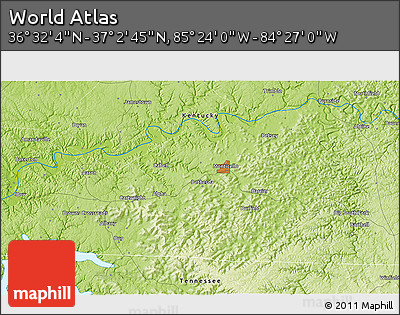Physical 3D Map of the Area around 36° 47' 25" N, 84° 55' 30" W