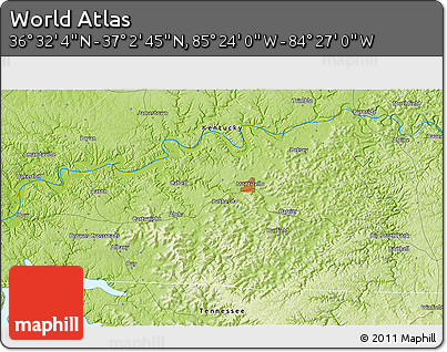 Physical 3D Map of the Area around 36° 47' 25" N, 84° 55' 30" W