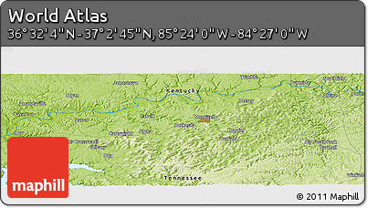 Physical Panoramic Map of the Area around 36° 47' 25" N, 84° 55' 30" W