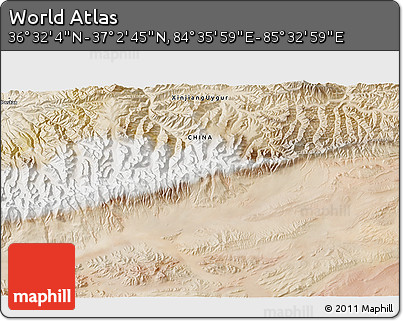 Satellite 3D Map of the Area around 36° 47' 25" N, 85° 4' 29" E