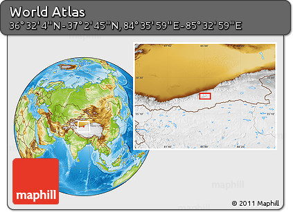 Physical Location Map of the Area around 36° 47' 25" N, 85° 4' 29" E
