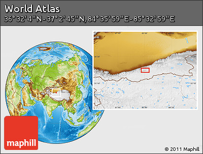 Physical Location Map of the Area around 36° 47' 25" N, 85° 4' 29" E