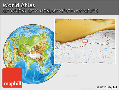 Physical Location Map of the Area around 36° 47' 25" N, 85° 55' 30" E