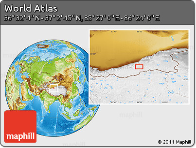 Physical Location Map of the Area around 36° 47' 25" N, 85° 55' 30" E