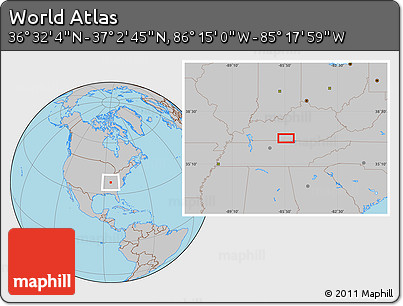 Gray Location Map of the Area around 36° 47' 25" N, 85° 46' 30" W