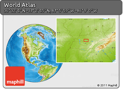 Physical Location Map of the Area around 36° 47' 25" N, 86° 37' 30" W