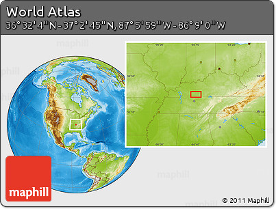 Physical Location Map of the Area around 36° 47' 25" N, 86° 37' 30" W