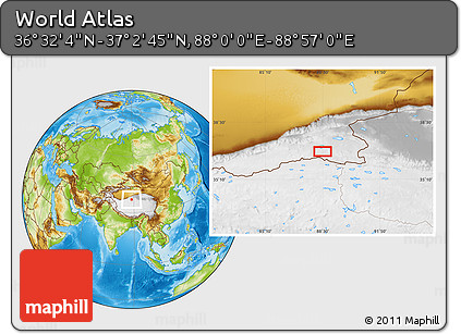 Physical Location Map of the Area around 36° 47' 25" N, 88° 28' 29" E