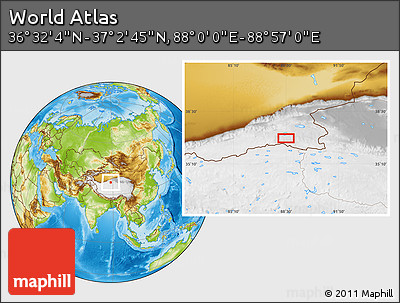 Physical Location Map of the Area around 36° 47' 25" N, 88° 28' 29" E