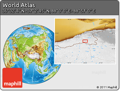 Physical Location Map of the Area around 36° 47' 25" N, 88° 28' 29" E