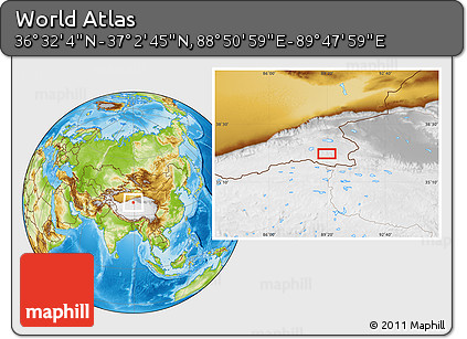 Physical Location Map of the Area around 36° 47' 25" N, 89° 19' 29" E