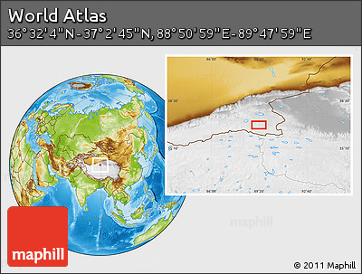 Physical Location Map of the Area around 36° 47' 25" N, 89° 19' 29" E