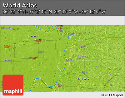 Physical 3D Map of the Area around 36°&nbsp;47'&nbsp;25"&nbsp;N,&nbsp;89°&nbsp;10'&nbsp;30"&nbsp;W