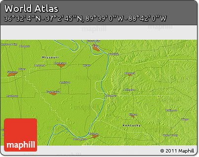 Physical 3D Map of the Area around 36°&nbsp;47'&nbsp;25"&nbsp;N,&nbsp;89°&nbsp;10'&nbsp;30"&nbsp;W