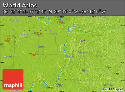 Physical Map of the Area around 36° 47' 25" N, 89° 10' 30" W