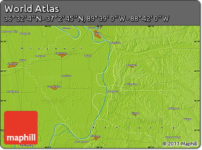 Physical Map of the Area around 36° 47' 25" N, 89° 10' 30" W