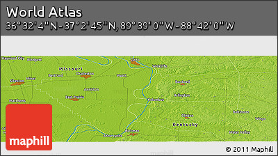 Physical Panoramic Map of the Area around 36° 47' 25" N, 89° 10' 30" W