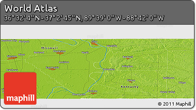 Physical Panoramic Map of the Area around 36° 47' 25" N, 89° 10' 30" W