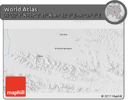 Physical 3D Map of the Area around 36° 47' 25" N, 90° 10' 30" E
