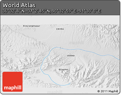 Physical 3D Map of the Area around 36° 47' 25" N, 91° 1' 30" E