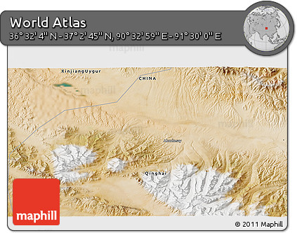 Satellite 3D Map of the Area around 36° 47' 25" N, 91° 1' 30" E