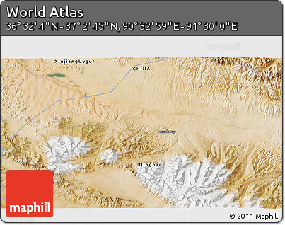 Satellite 3D Map of the Area around 36° 47' 25" N, 91° 1' 30" E