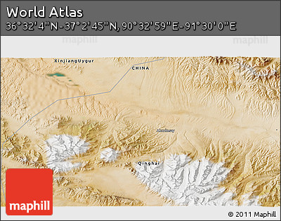 Satellite 3D Map of the Area around 36° 47' 25" N, 91° 1' 30" E