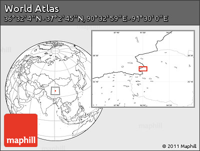 Blank Location Map of the Area around 36° 47' 25" N, 91° 1' 30" E