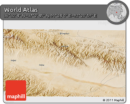 Satellite 3D Map of the Area around 36° 47' 25" N, 91° 52' 30" E