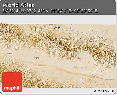 Satellite 3D Map of the Area around 36° 47' 25" N, 91° 52' 30" E