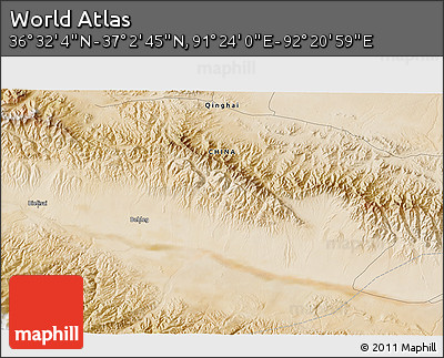 Satellite 3D Map of the Area around 36° 47' 25" N, 91° 52' 30" E
