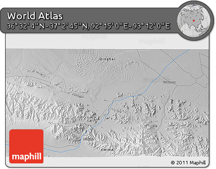 Physical 3D Map of the Area around 36° 47' 25" N, 92° 43' 29" E
