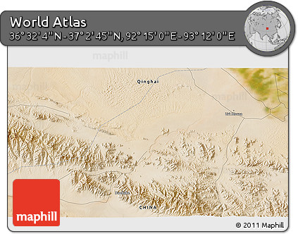 Satellite 3D Map of the Area around 36° 47' 25" N, 92° 43' 29" E