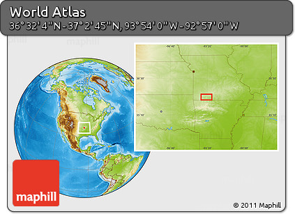 Physical Location Map of the Area around 36° 47' 25" N, 93° 25' 30" W