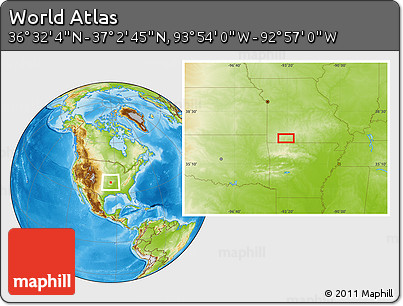 Physical Location Map of the Area around 36° 47' 25" N, 93° 25' 30" W