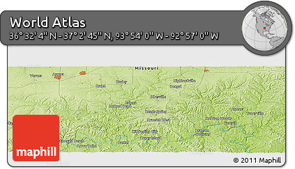 Physical Panoramic Map of the Area around 36° 47' 25" N, 93° 25' 30" W